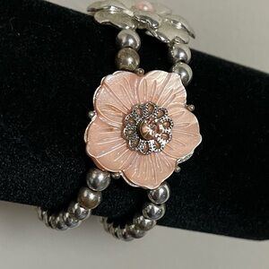 Elegant Pink and Silver Floral Bracelet